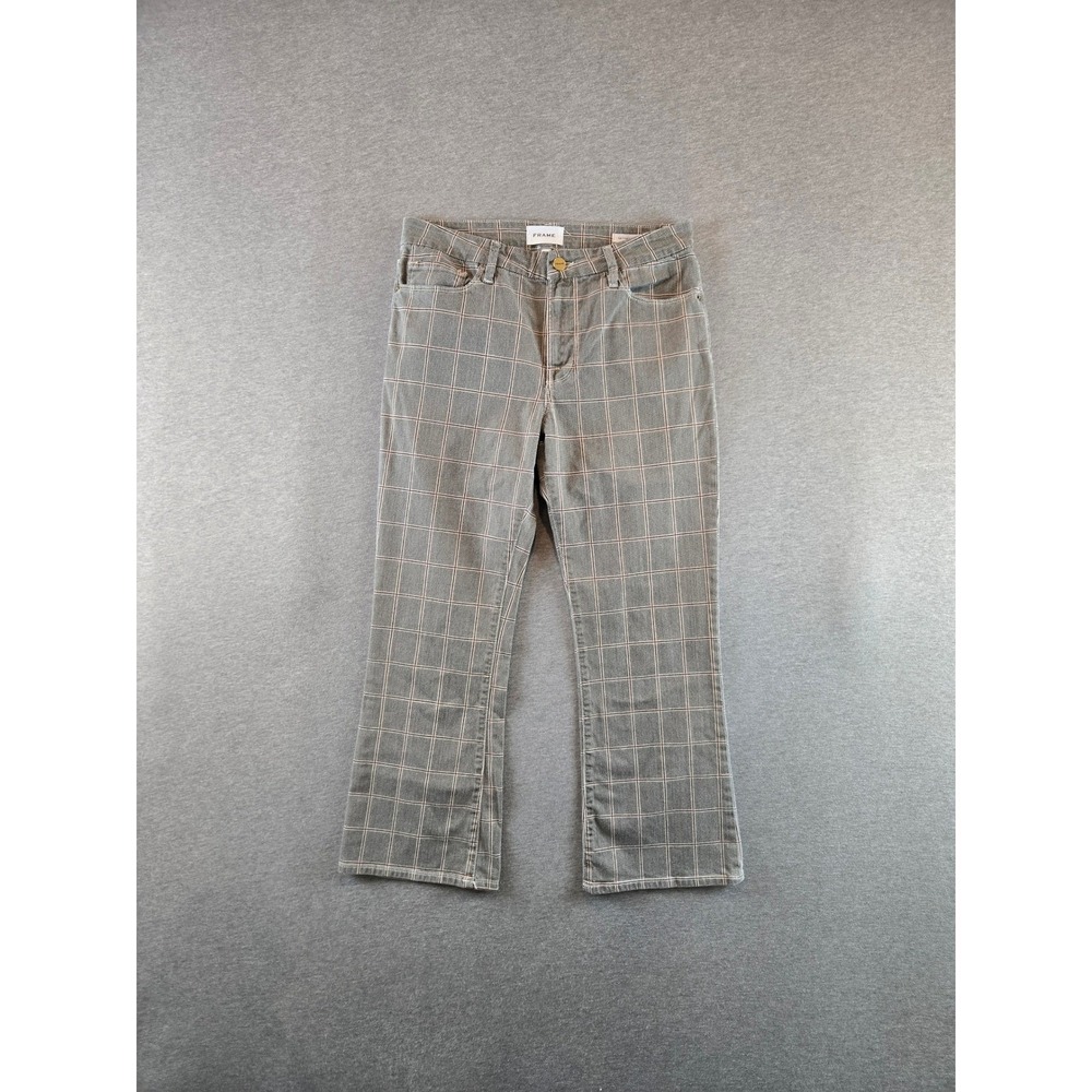 FRAME Le Crop Mini Boot Jeans Women 29 Grey Windowpane Plaid Cropped Flare Pants